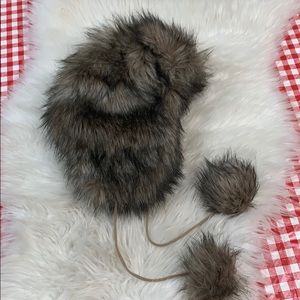 GAP Faux Fur Trapper Hat Eskimo Style Pom Poms